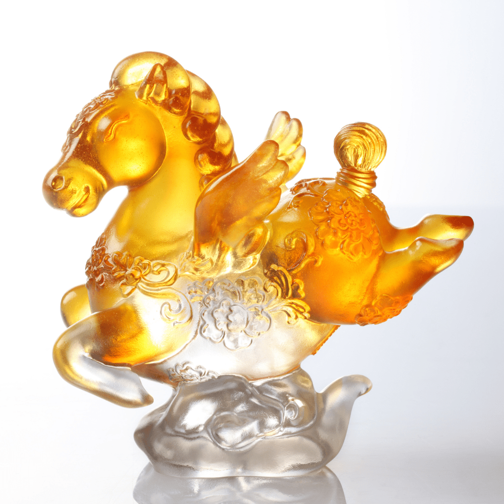 Little Young Pegasus, Crystal Miniature Horse Figurine (Amber clear)