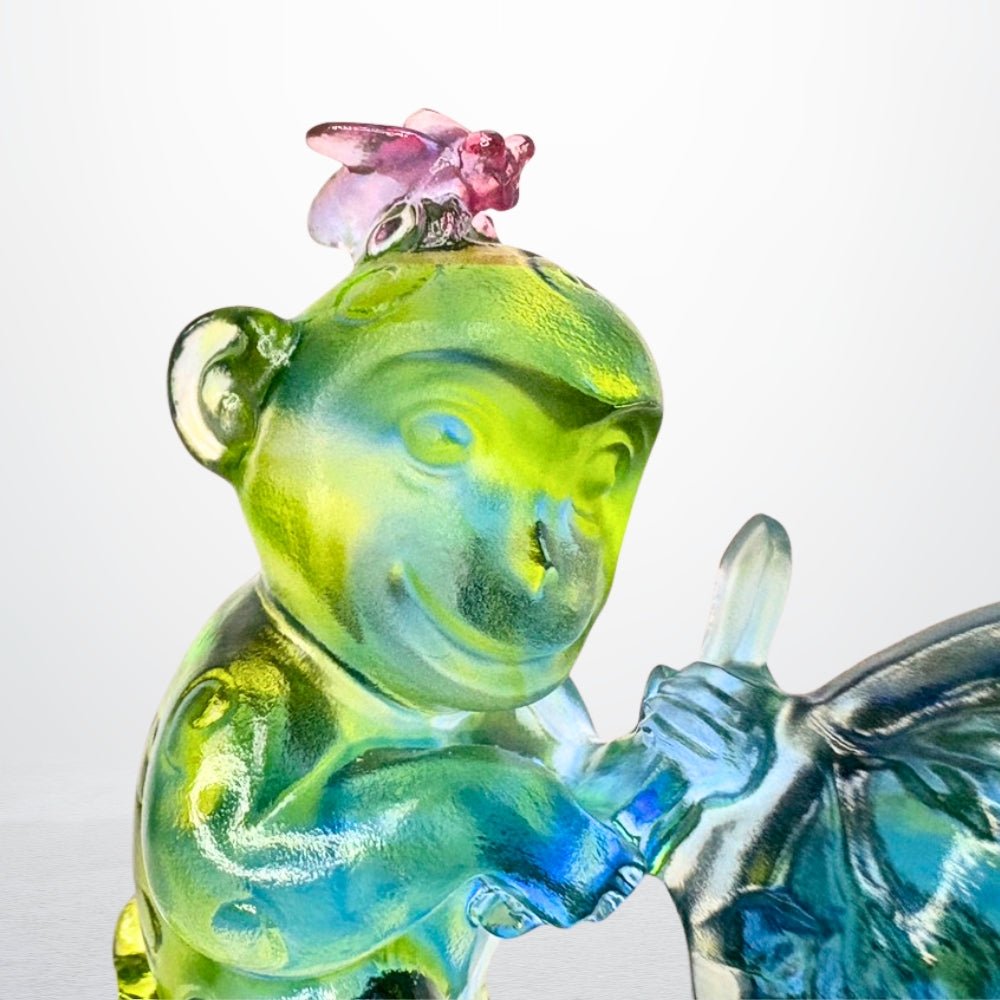 LIULI Crystal Animal, Monkey Figure, Heaven Sent