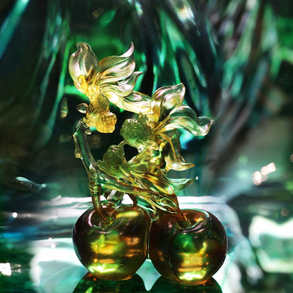 LIULI Crystal Art, Goldfish and Plum Sculpture, The Dance of All Things