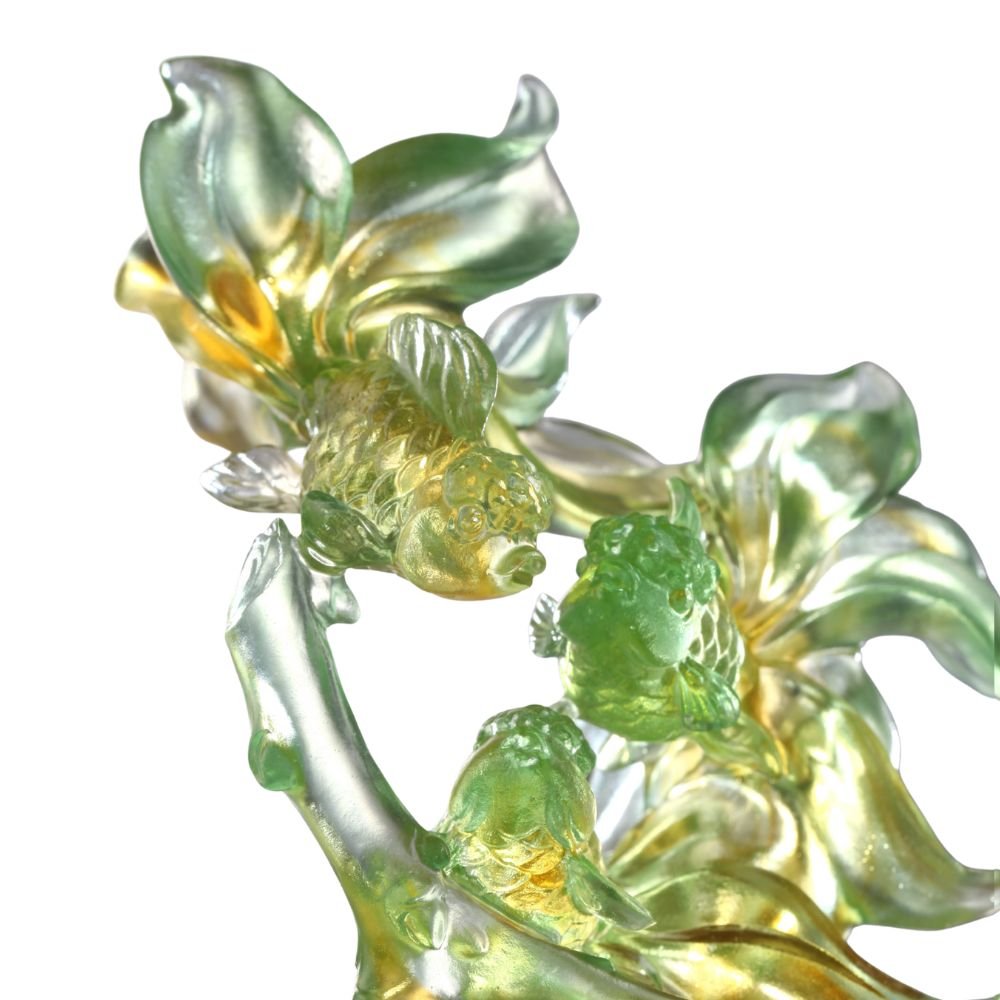 LIULI Crystal Art, Goldfish and Plum Sculpture, The Dance of All Things