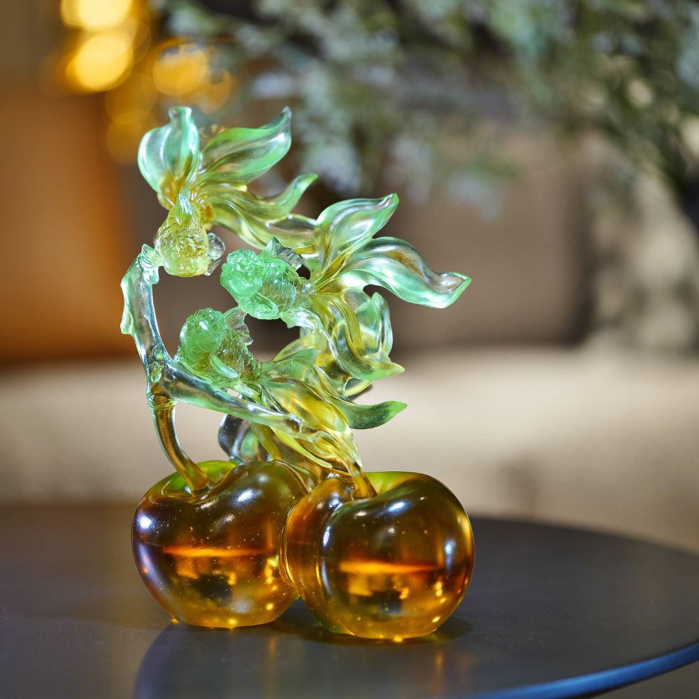 LIULI Crystal Art, Goldfish and Plum Sculpture, The Dance of All Things