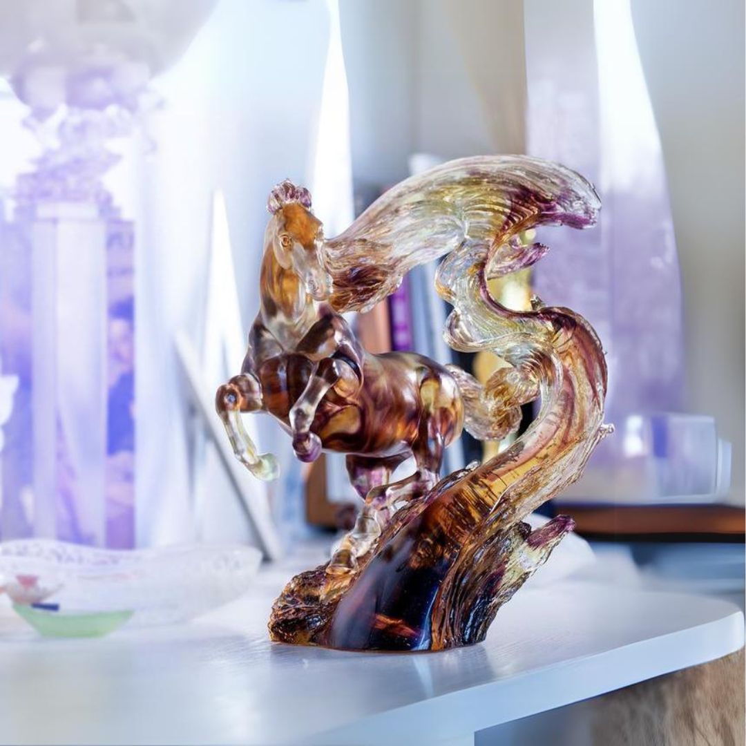 LIULI Crystal Art Horse Sculpture Accomplished (Amber/Purple Clear)