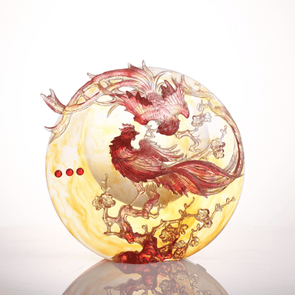 LIULI Crystal Art, Phoenix and Plum Blossom Sculpture | Beauty Birthed from Harmony
