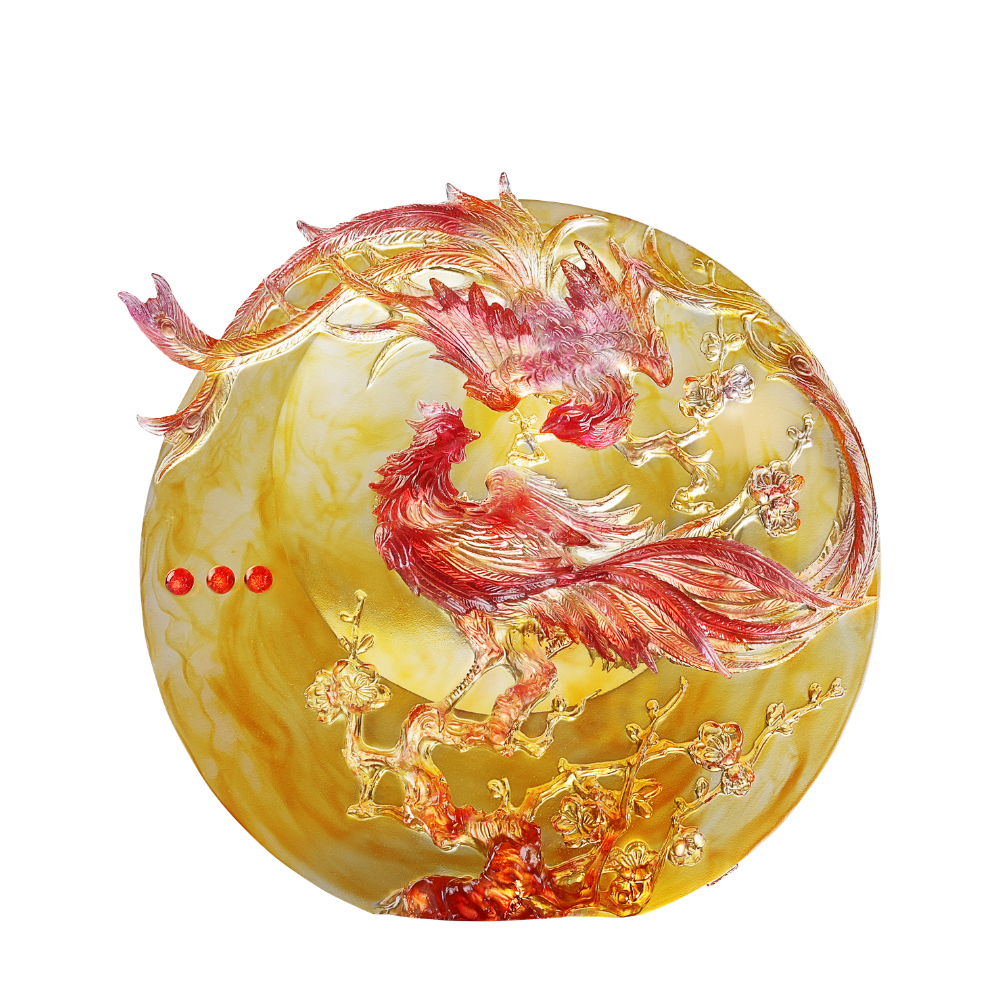 LIULI Crystal Art, Phoenix and Plum Blossom Sculpture | Beauty Birthed from Harmony