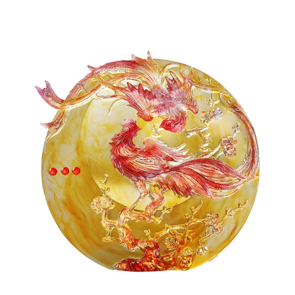 LIULI Crystal Art, Phoenix and Plum Blossom Sculpture | Beauty Birthed from Harmony