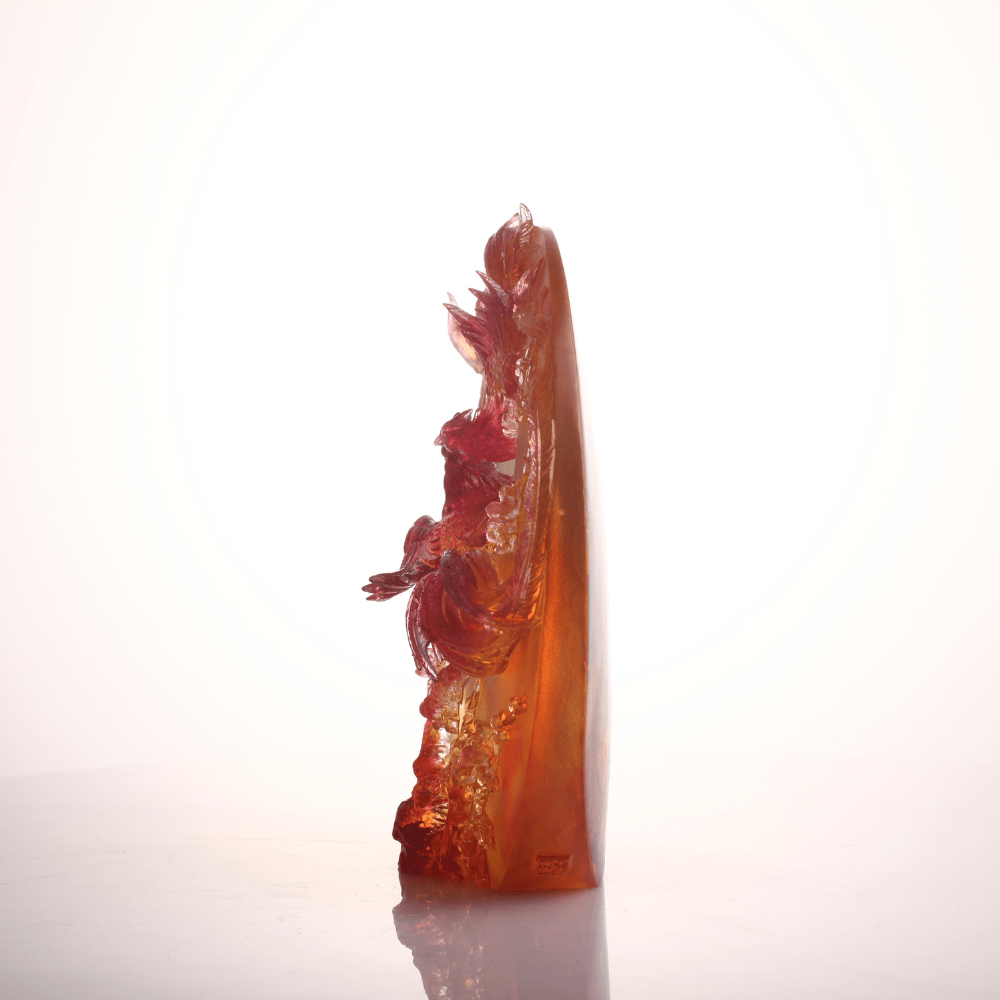 LIULI Crystal Art, Phoenix and Plum Blossom Sculpture | Beauty Birthed from Harmony