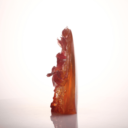 LIULI Crystal Art, Phoenix and Plum Blossom Sculpture | Beauty Birthed from Harmony