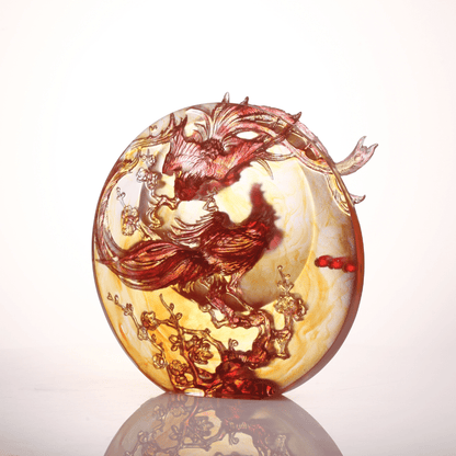 LIULI Crystal Art, Phoenix and Plum Blossom Sculpture | Beauty Birthed from Harmony