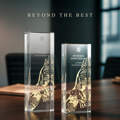 LIULI Crystal Award, Eagle Trophy, Laser Engraving | Guidance (Gold)
