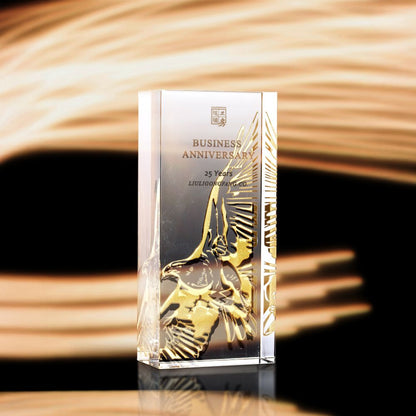 LIULI Crystal Award, Eagle Trophy, Laser Engraving | Guidance (Gold)