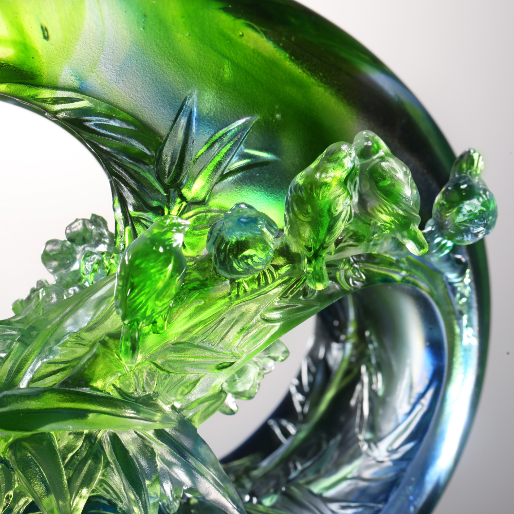 LIULI Crystal, Bamboo and Plum Blossom, Birds Sculpture, Tai Chi Series | A Match Made in Heaven