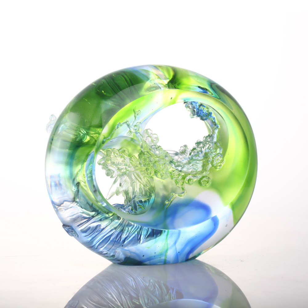 LIULI Crystal, Bamboo and Plum Blossom, Birds Sculpture, Tai Chi Series | A Match Made in Heaven