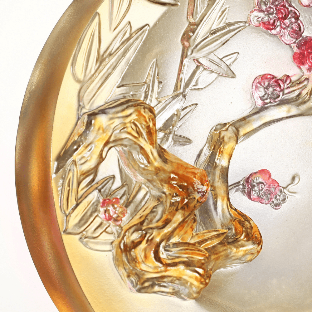 LIULI Crystal, Bamboo and Plum Blossom Sculpture, Tai Chi Series LIULI Crystal, Bamboo and Plum Blossom Sculpture, Tai Chi Series