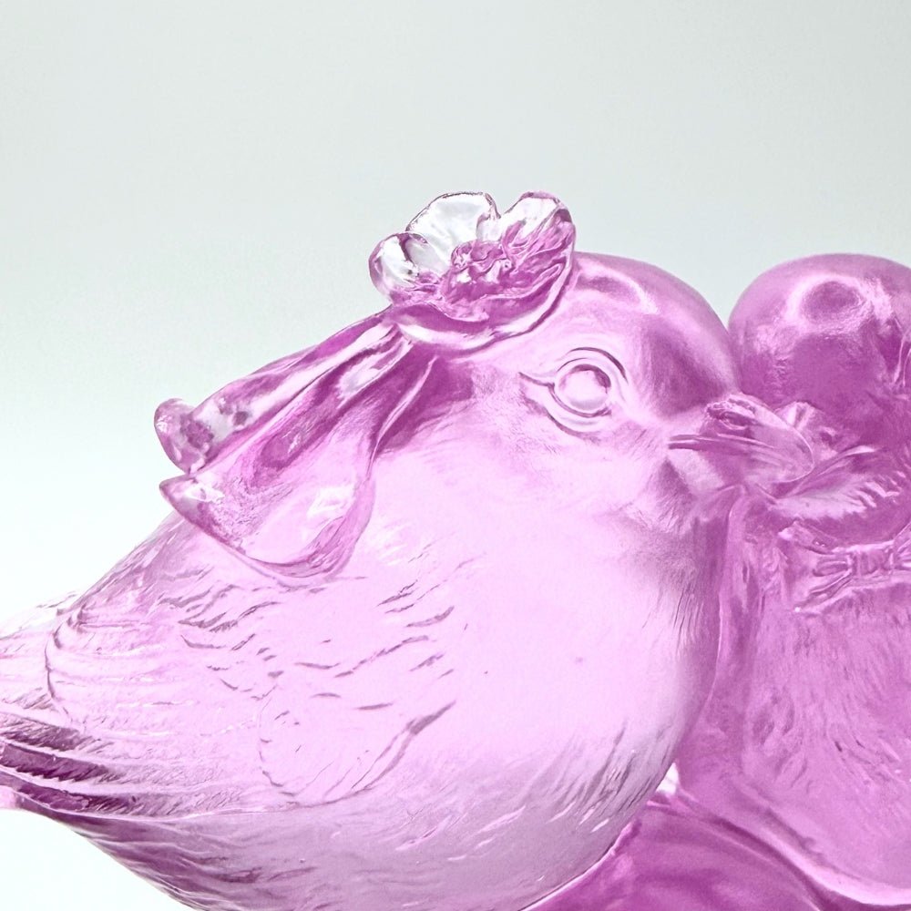 LIULI Crystal, Bird Sculpture | Our Happiness (Purple/Red clear)