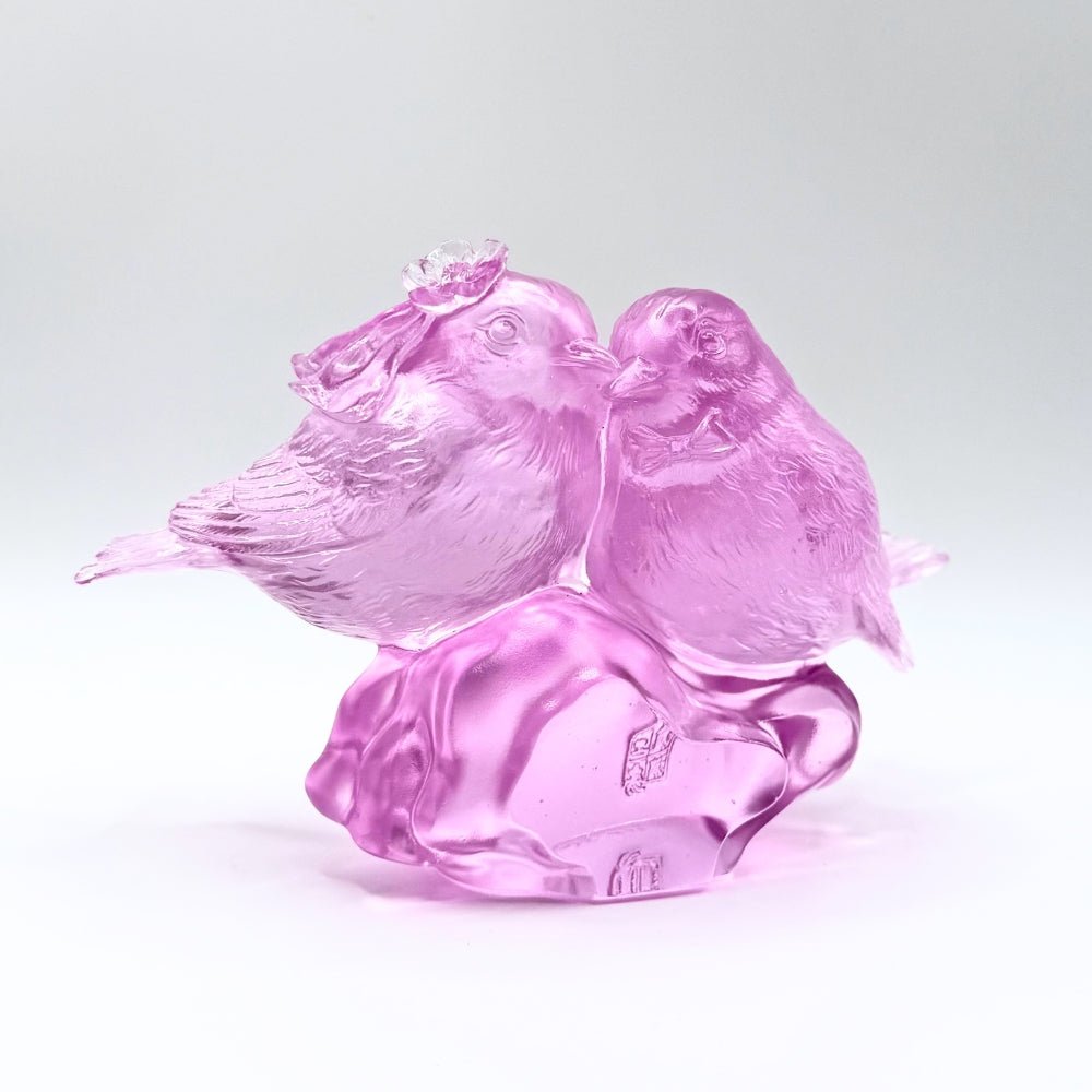 LIULI Crystal, Bird Sculpture | Our Happiness (Purple/Red clear)