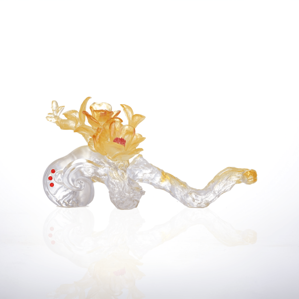 LIULI Crystal, Camelia and Cloud, Ruyi Sculpture | In Full Bloom