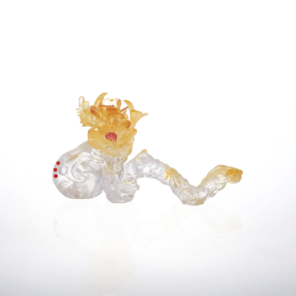 LIULI Crystal, Camelia and Cloud, Ruyi Sculpture | In Full Bloom