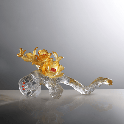 LIULI Crystal, Camelia and Cloud, Ruyi Sculpture | In Full Bloom