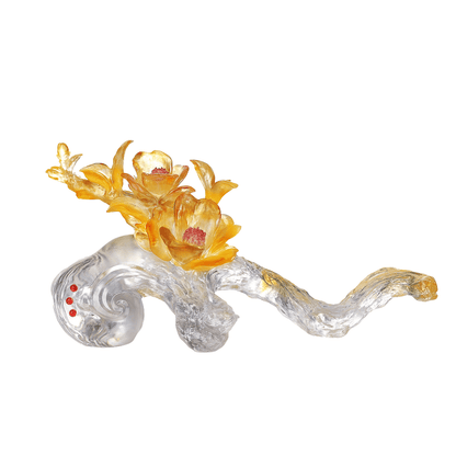 LIULI Crystal, Camelia and Cloud, Ruyi Sculpture | In Full Bloom