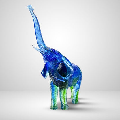 LIULI Crystal, Elephant Sculpture | Courage to Catch Dream (Bluish/ Green clear)