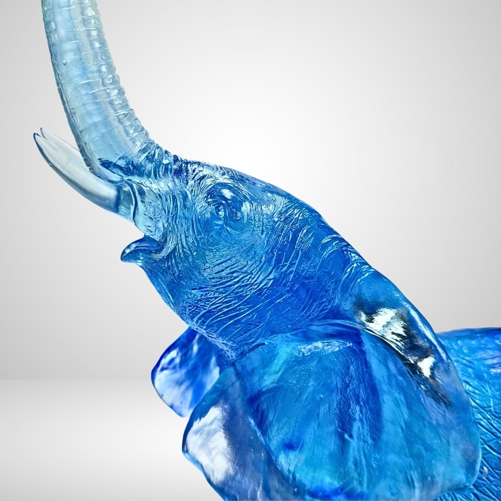 LIULI Crystal, Elephant Sculpture | Courage to Catch Dream (Bluish/ Green clear)