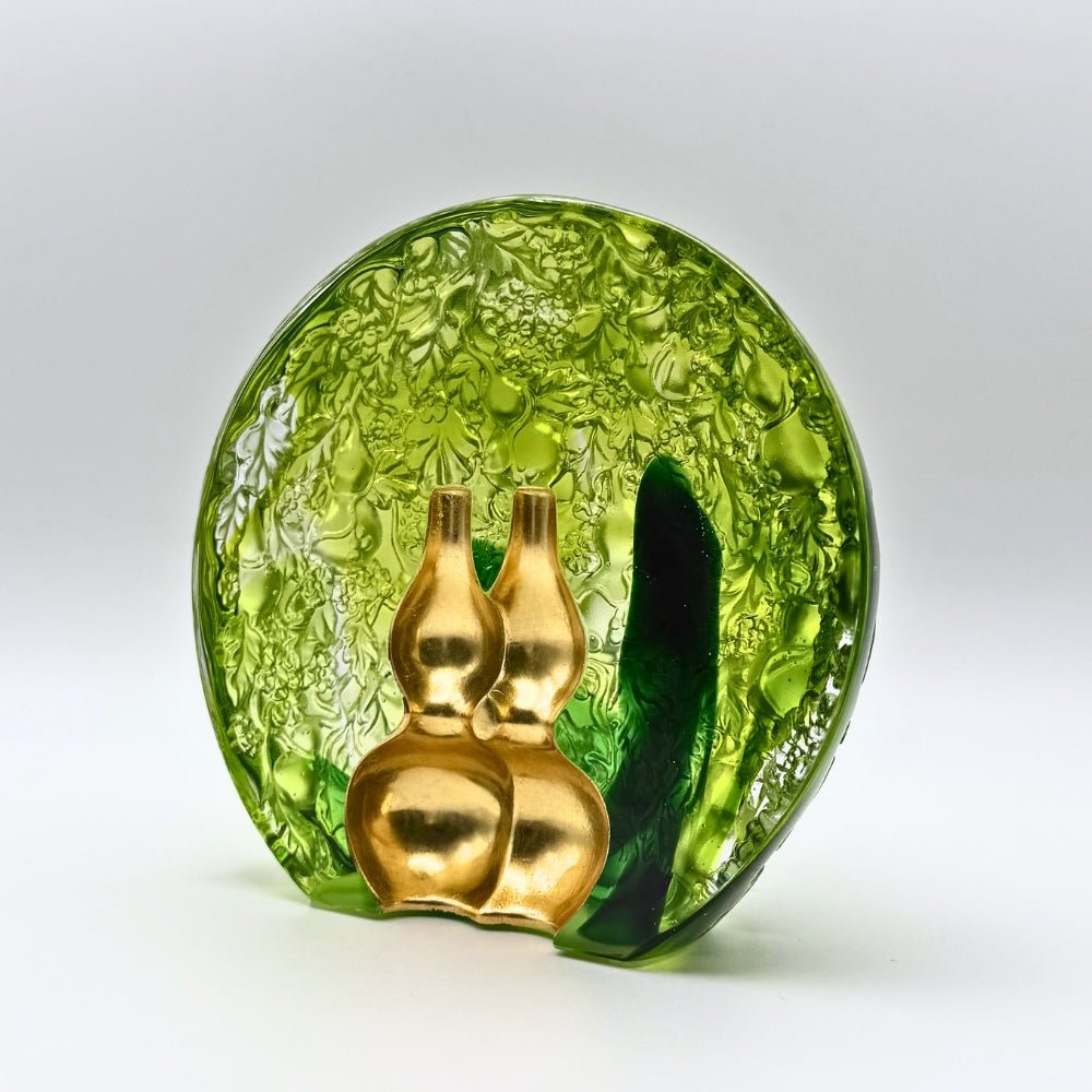 LIULI Crystal, Feng Shui, Gourd Hulu Sculpture | A Resplendent Union (24K Gilded)