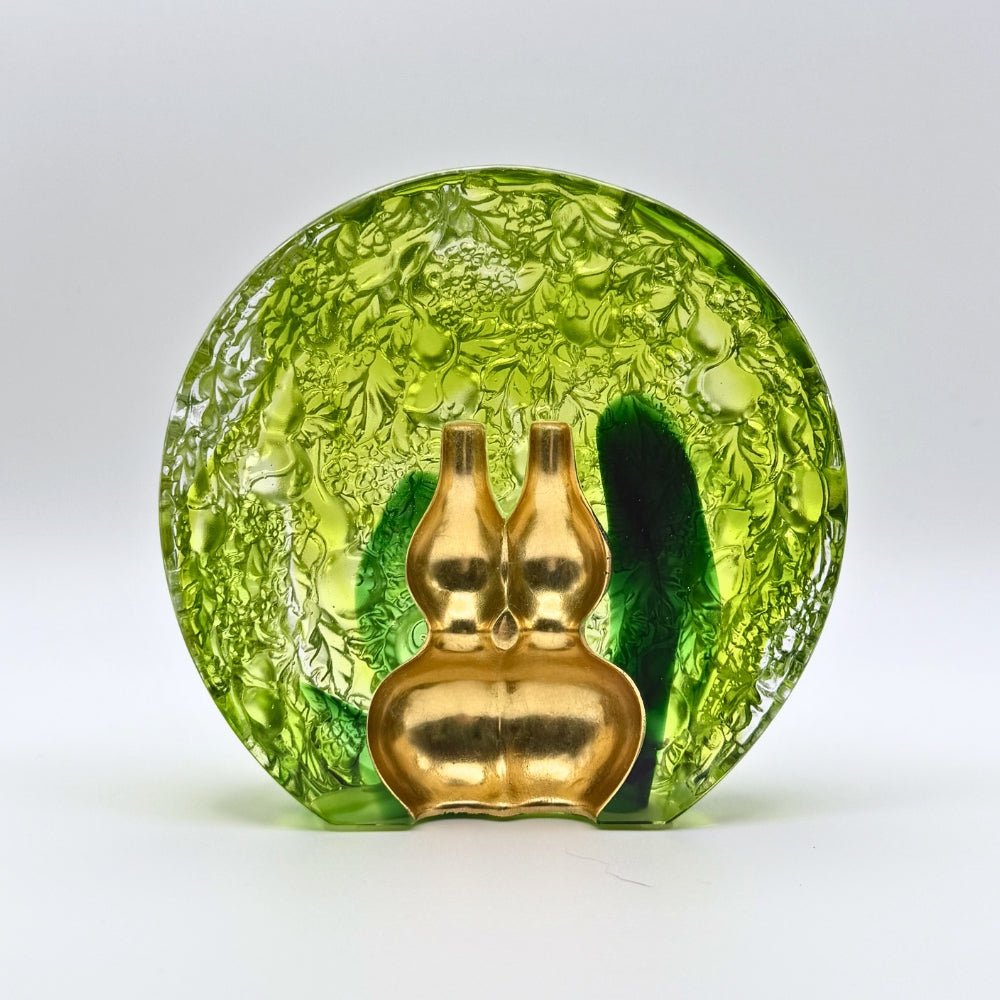 LIULI Crystal, Feng Shui, Gourd Hulu Sculpture | A Resplendent Union (24K Gilded)