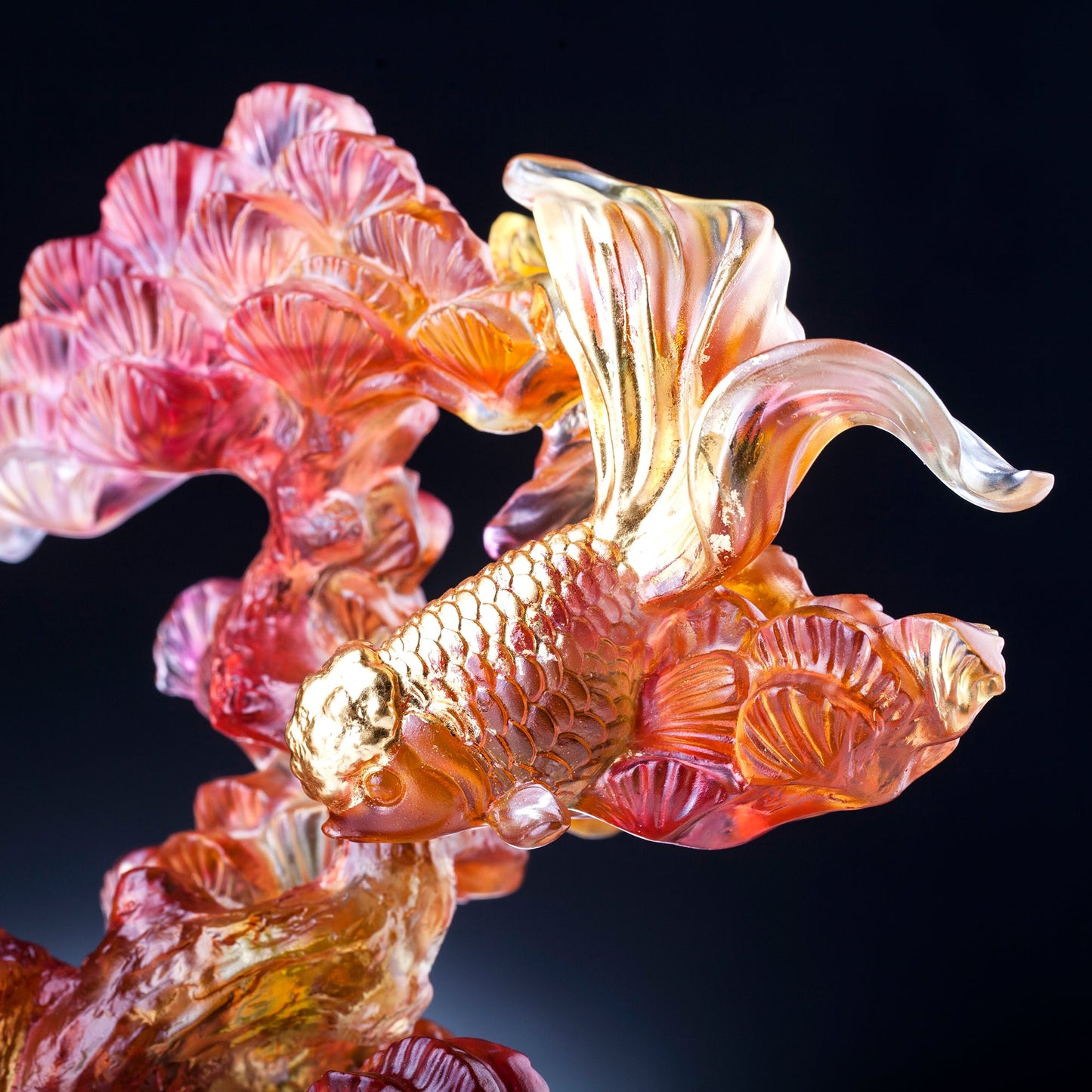 LIULI Crystal Fish and Pine Tree, Evergreen Prosperity