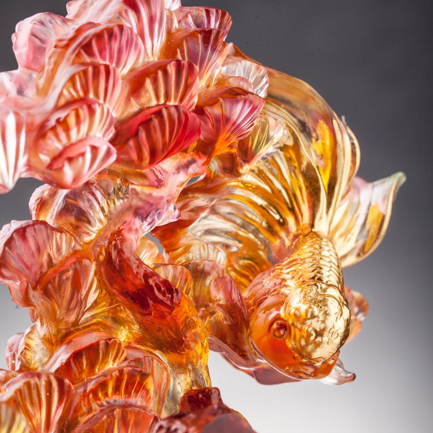 LIULI Crystal Fish and Pine Tree, Evergreen Prosperity