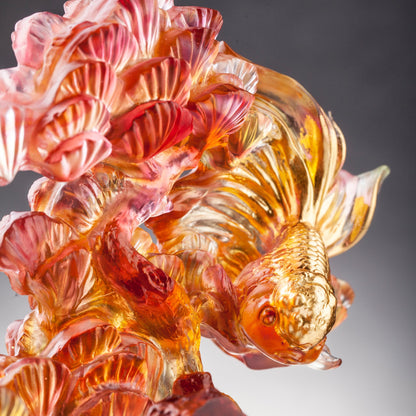 LIULI Crystal Fish and Pine Tree, Evergreen Prosperity