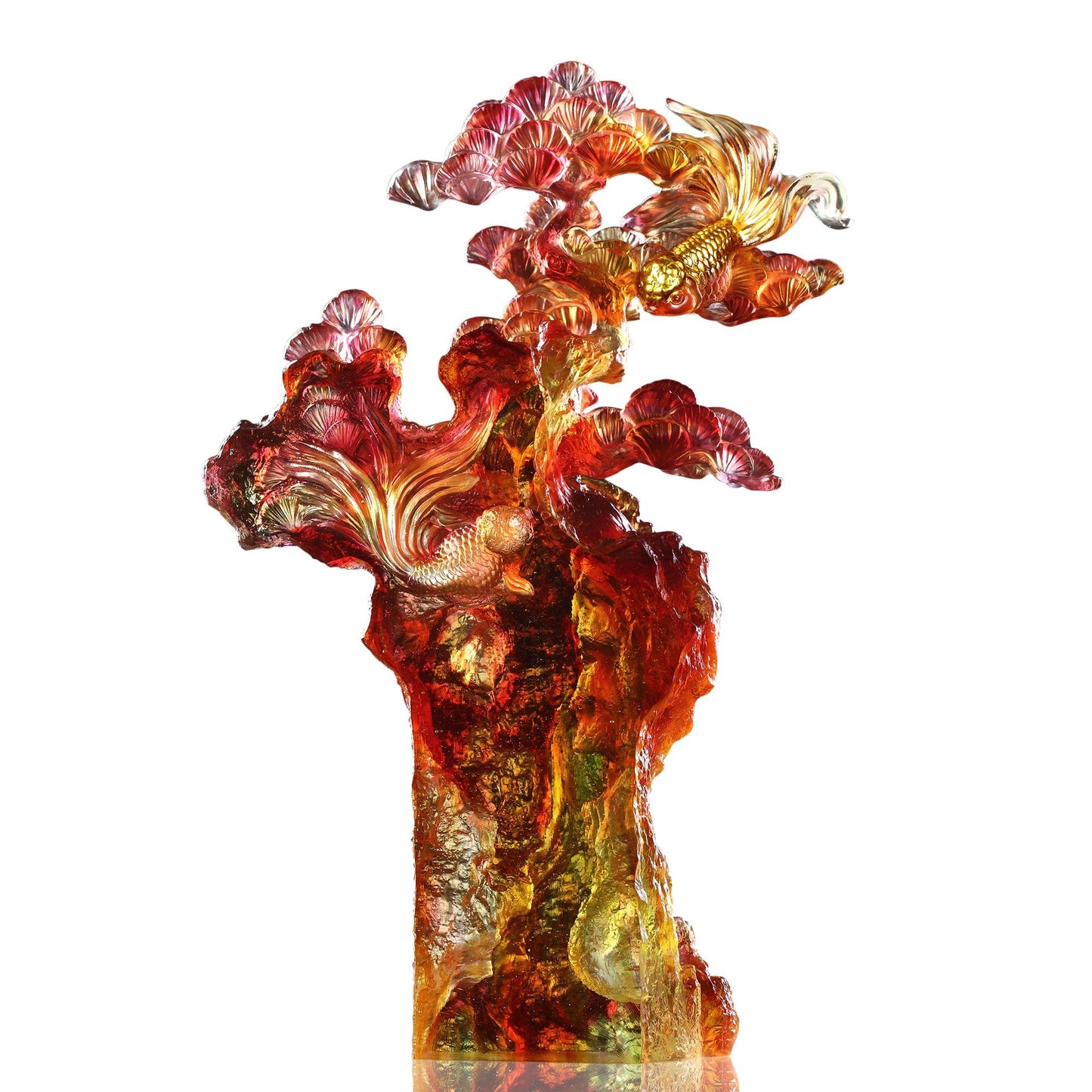 LIULI Crystal Fish and Pine Tree, Evergreen Prosperity