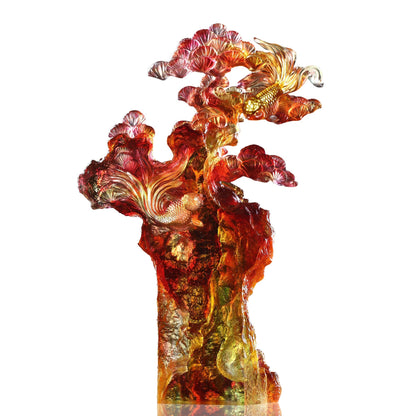 LIULI Crystal Fish and Pine Tree, Evergreen Prosperity