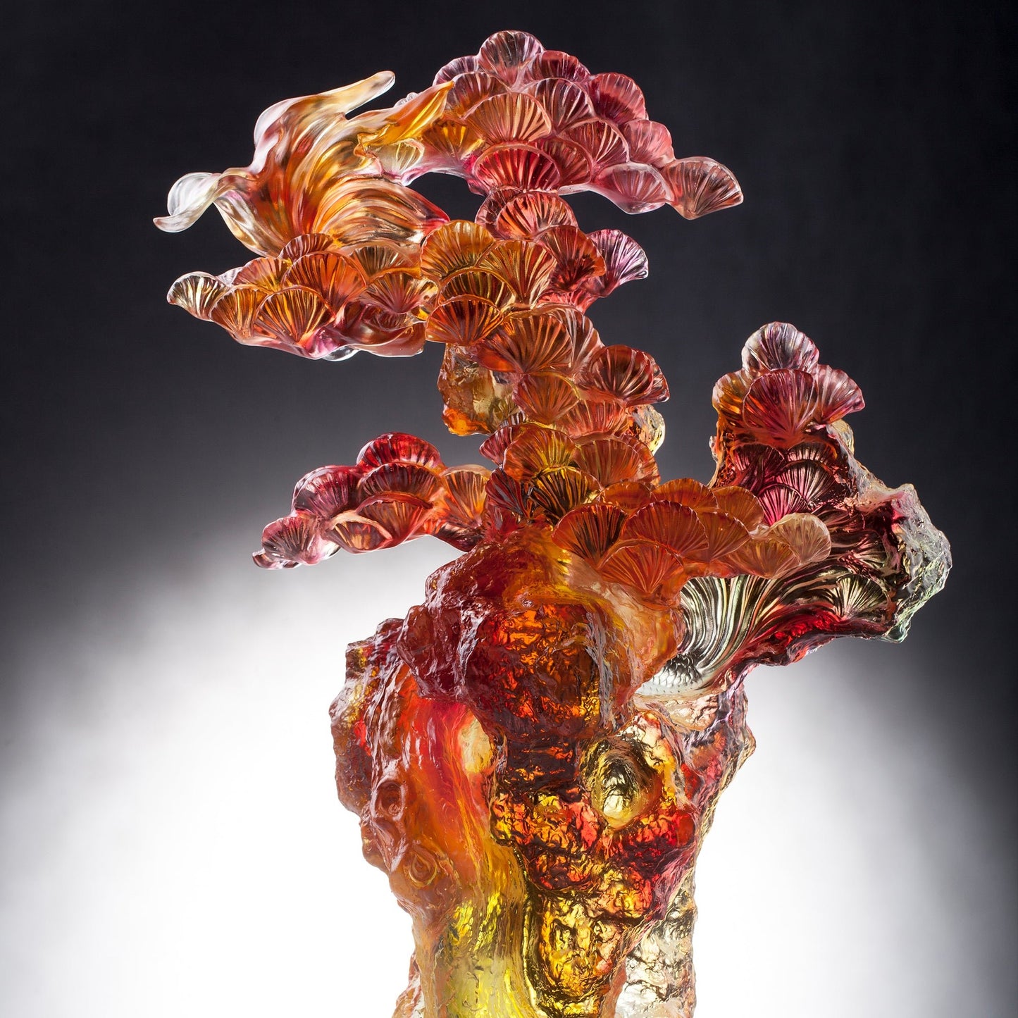 LIULI Crystal Fish and Pine Tree, Evergreen Prosperity