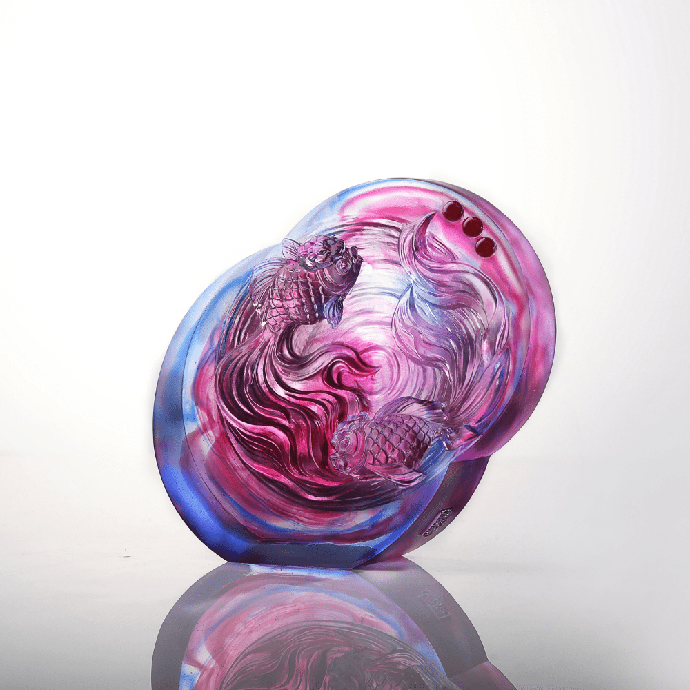 LIULI Crystal, Fishes Sculpture, Goldfish | Hand in Hand, We Become