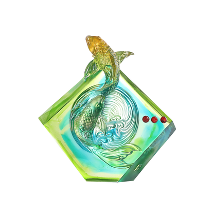 LIULI Crystal, Fishes Sculpture, Koi Fish | Advancing as One to Lofty Heights