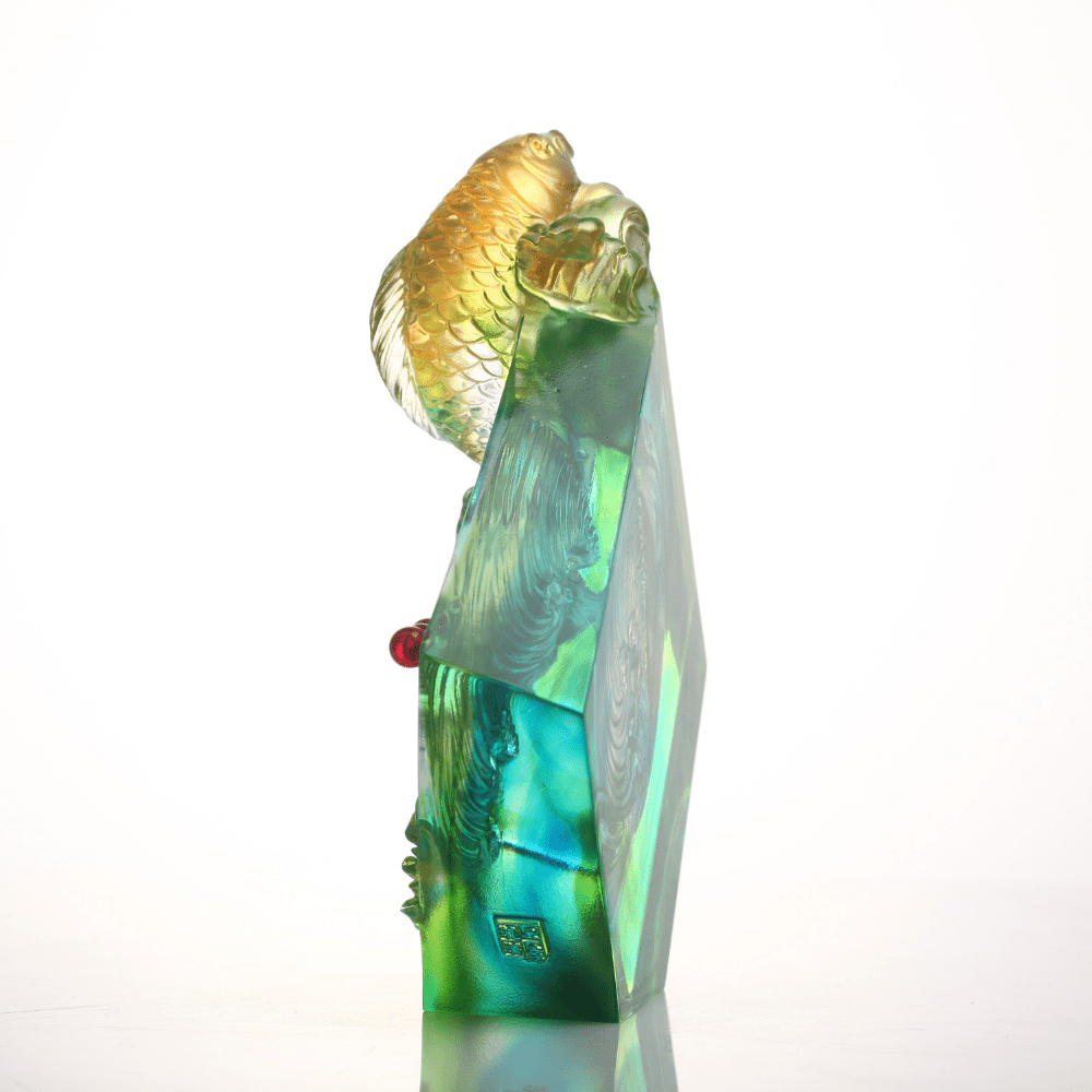 LIULI Crystal, Fishes Sculpture, Koi Fish | Advancing as One to Lofty Heights