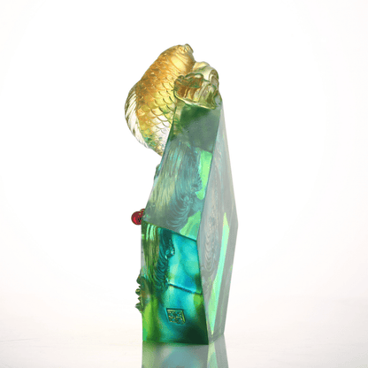 LIULI Crystal, Fishes Sculpture, Koi Fish | Advancing as One to Lofty Heights