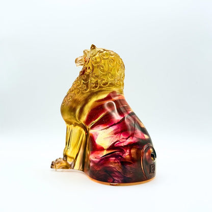 LIULI Crystal, Fu Dog, Foo Dog Sculpture, Guardian Lion | Mighty Heavens (Amber/ Gold Red)
