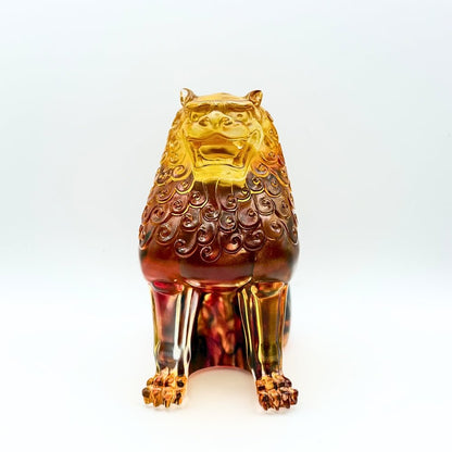 LIULI Crystal, Fu Dog, Foo Dog Sculpture, Guardian Lion | Mighty Heavens (Amber/ Gold Red)