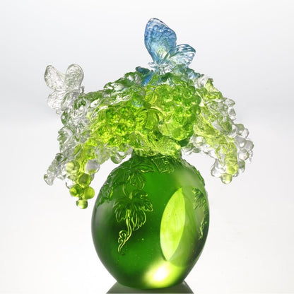 LIULI Crystal, Grape and Butterfly Sculpture, All is Beautiful