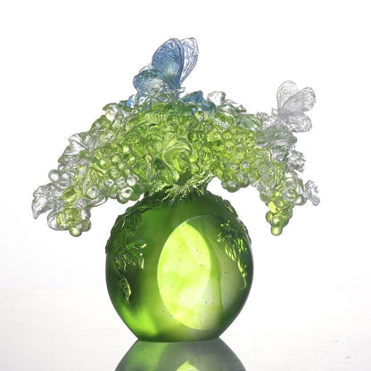 LIULI Crystal, Grape and Butterfly Sculpture, All is Beautiful
