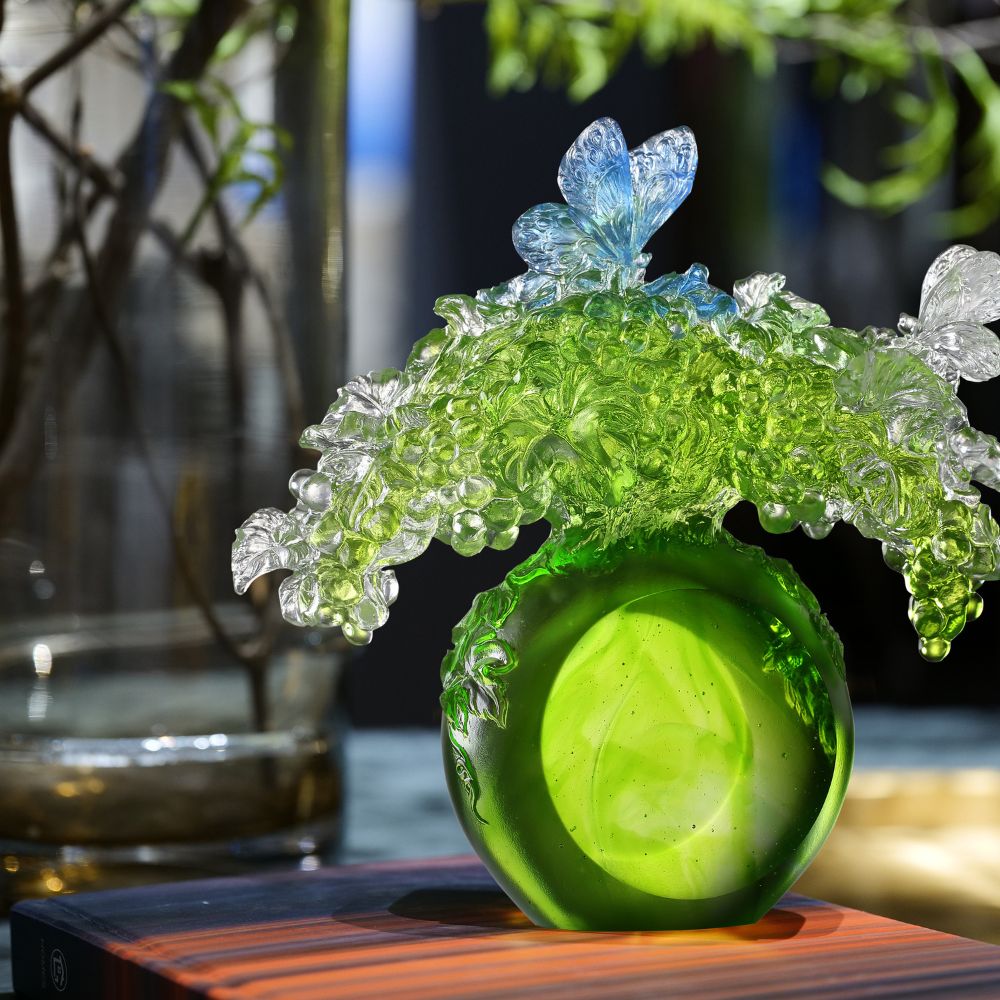 LIULI Crystal, Grape and Butterfly Sculpture, All is Beautiful