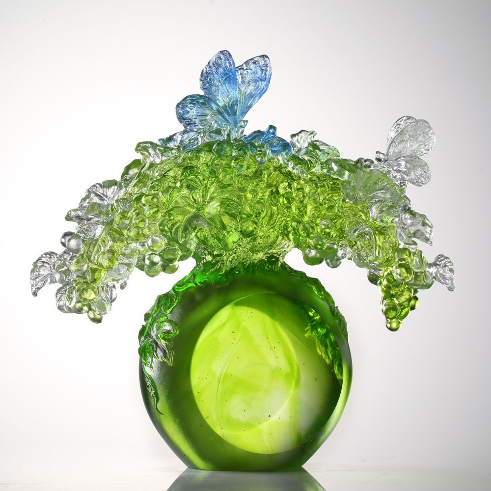 LIULI Crystal, Grape and Butterfly Sculpture, All is Beautiful