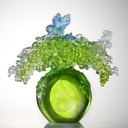LIULI Crystal, Grape and Butterfly Sculpture, All is Beautiful