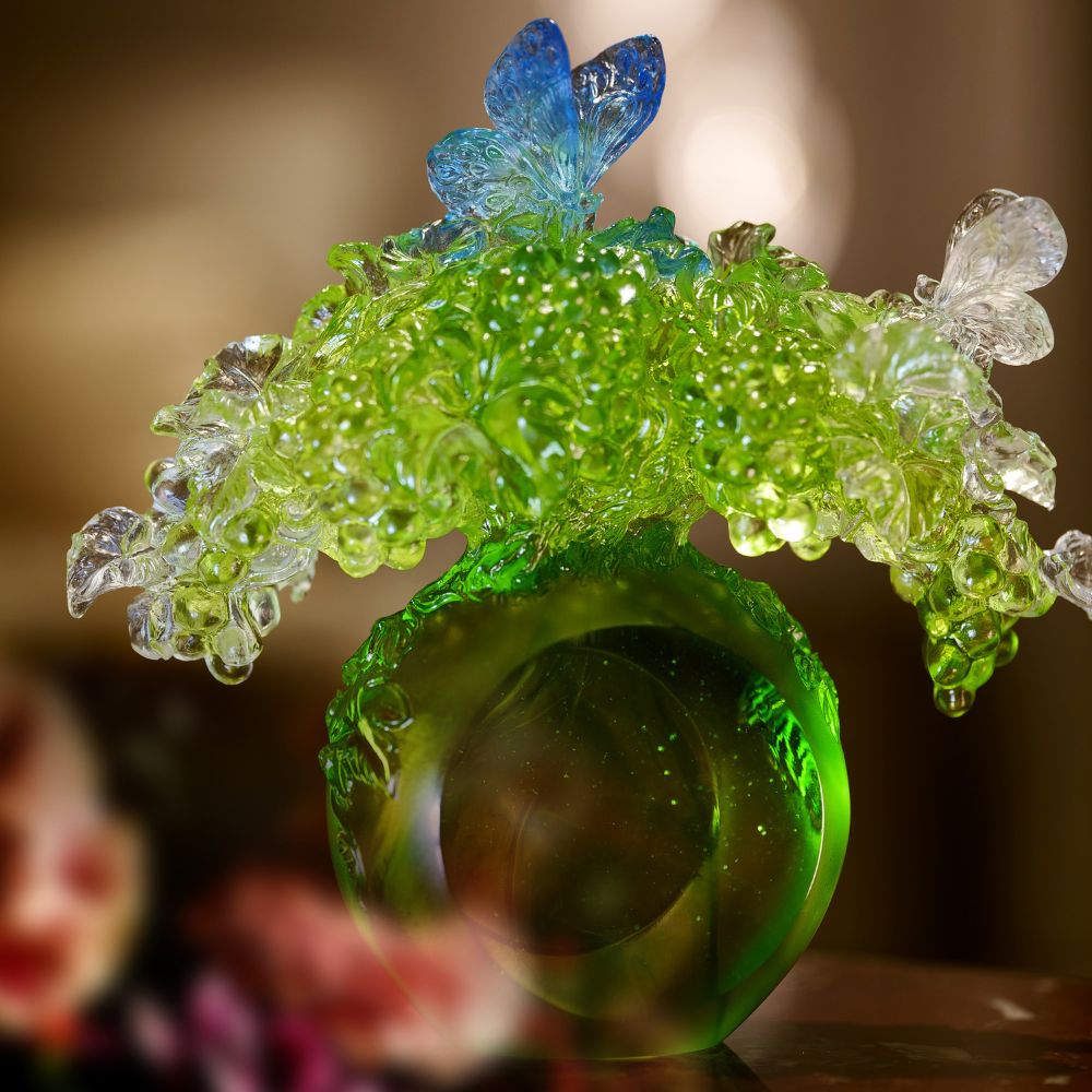 LIULI Crystal, Grape and Butterfly Sculpture, All is Beautiful
