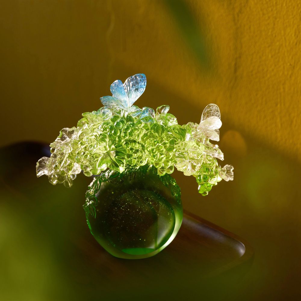 LIULI Crystal, Grape and Butterfly Sculpture, All is Beautiful