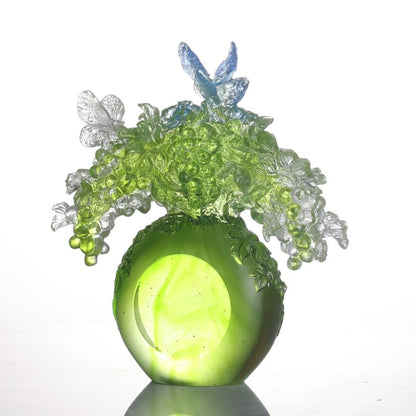 LIULI Crystal, Grape and Butterfly Sculpture, All is Beautiful