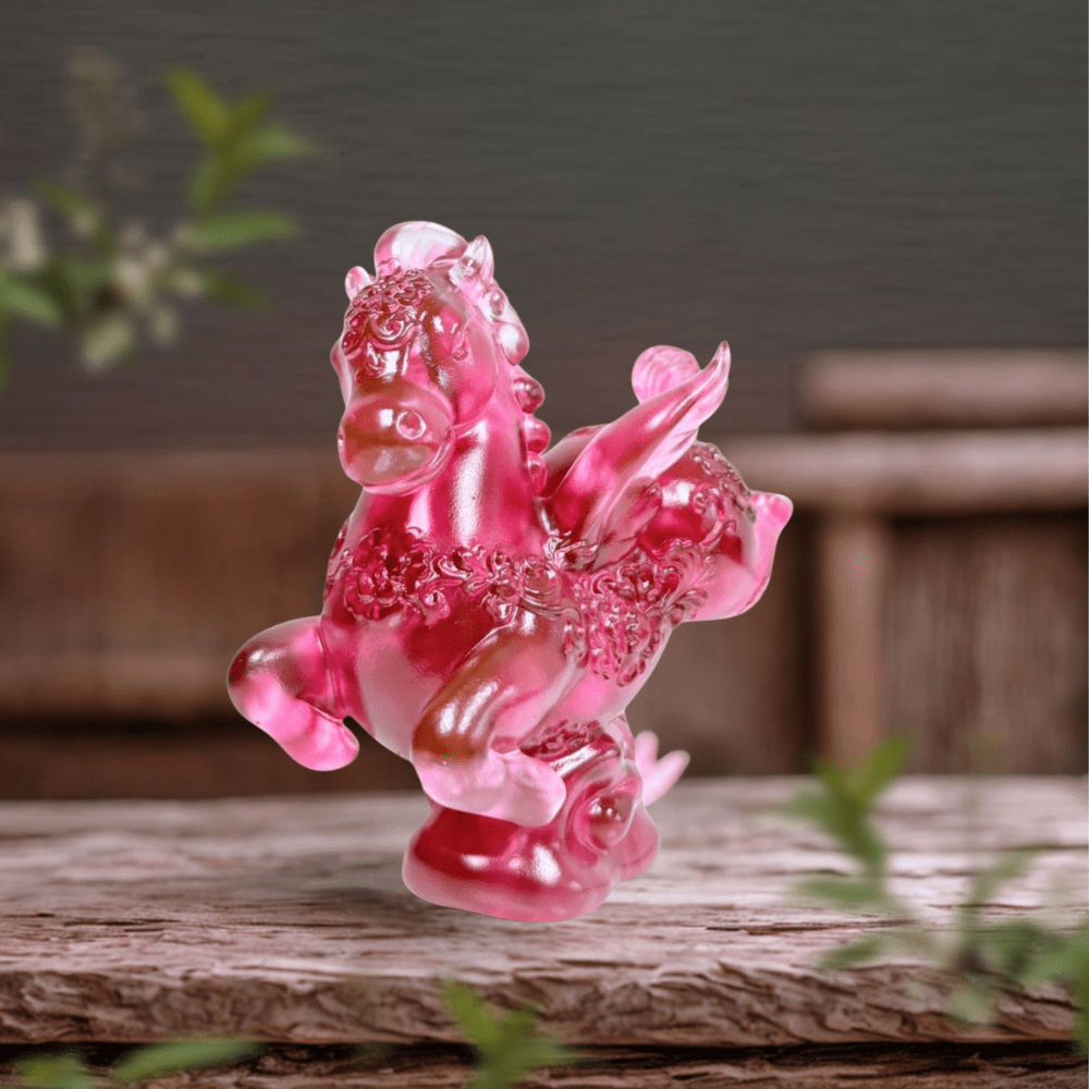 LIULI Crystal, Horse Figurine | Little Young Pegasus (Gold Red)