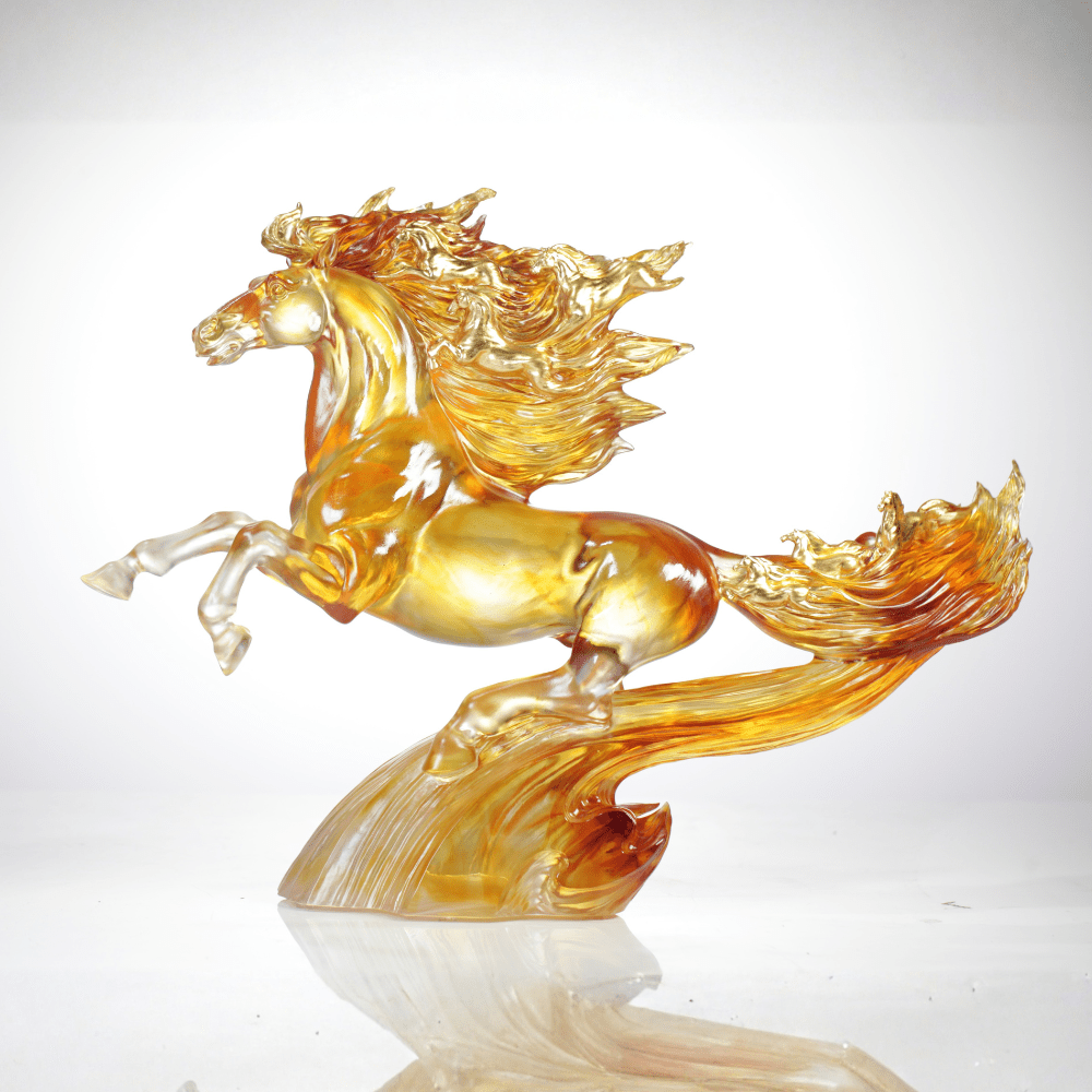 LIULI Crystal, Horse Sculpture | Excelsior (Amer/ Gold plated)