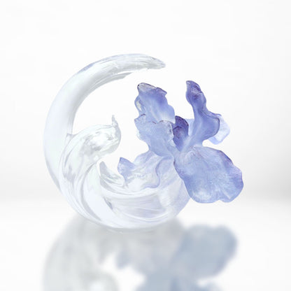 LIULI Crystal, Iris Flower Sculpture | Arising through Contentment (Special Edition, Come with Display Base)